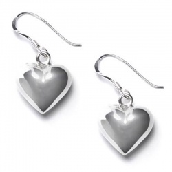 Sterling Silver Puffed 15 mm Heart Dangle Earrings